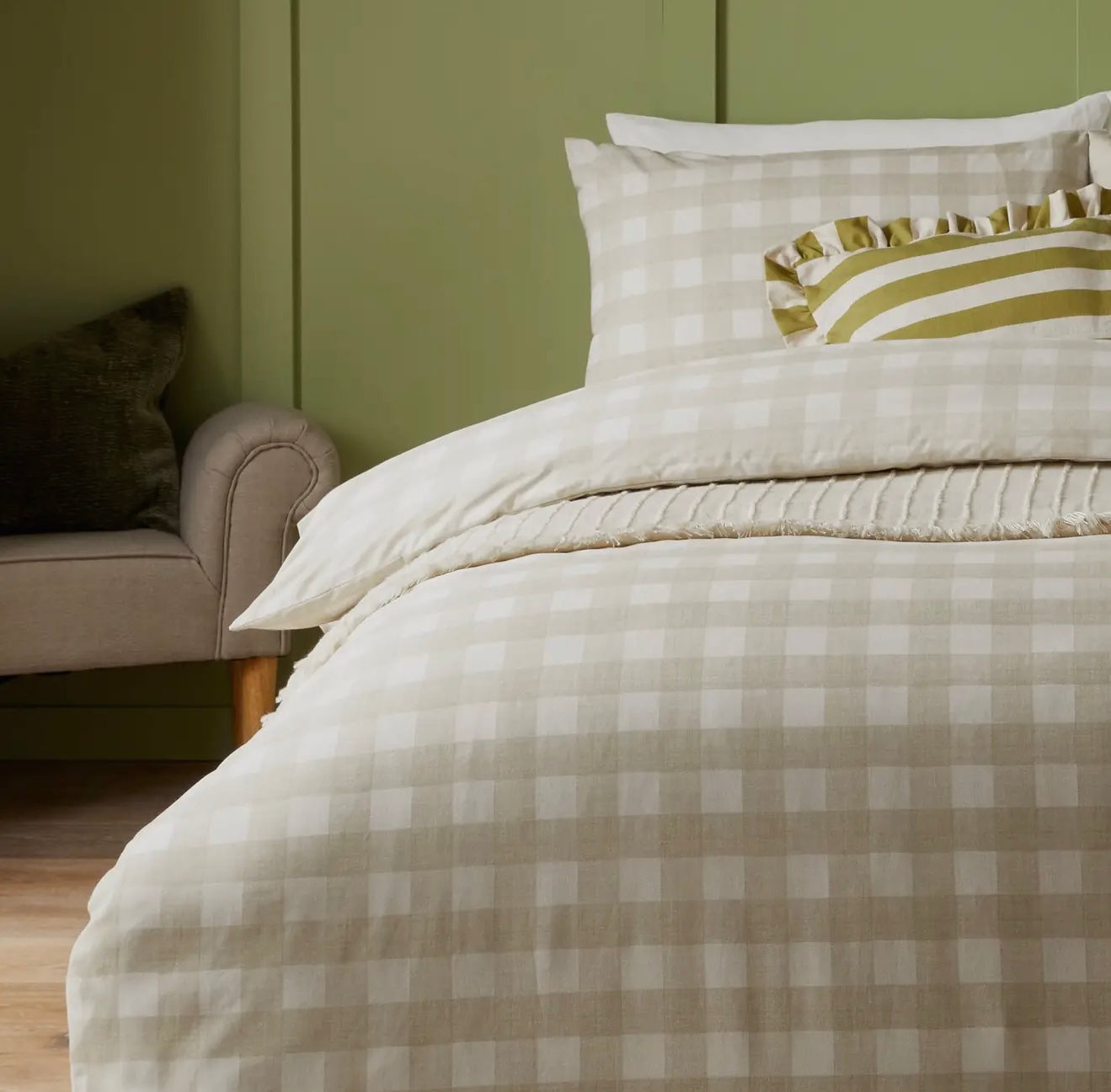 NUOVO Set Copripiumino matrimoniale QUADRI BEIGE