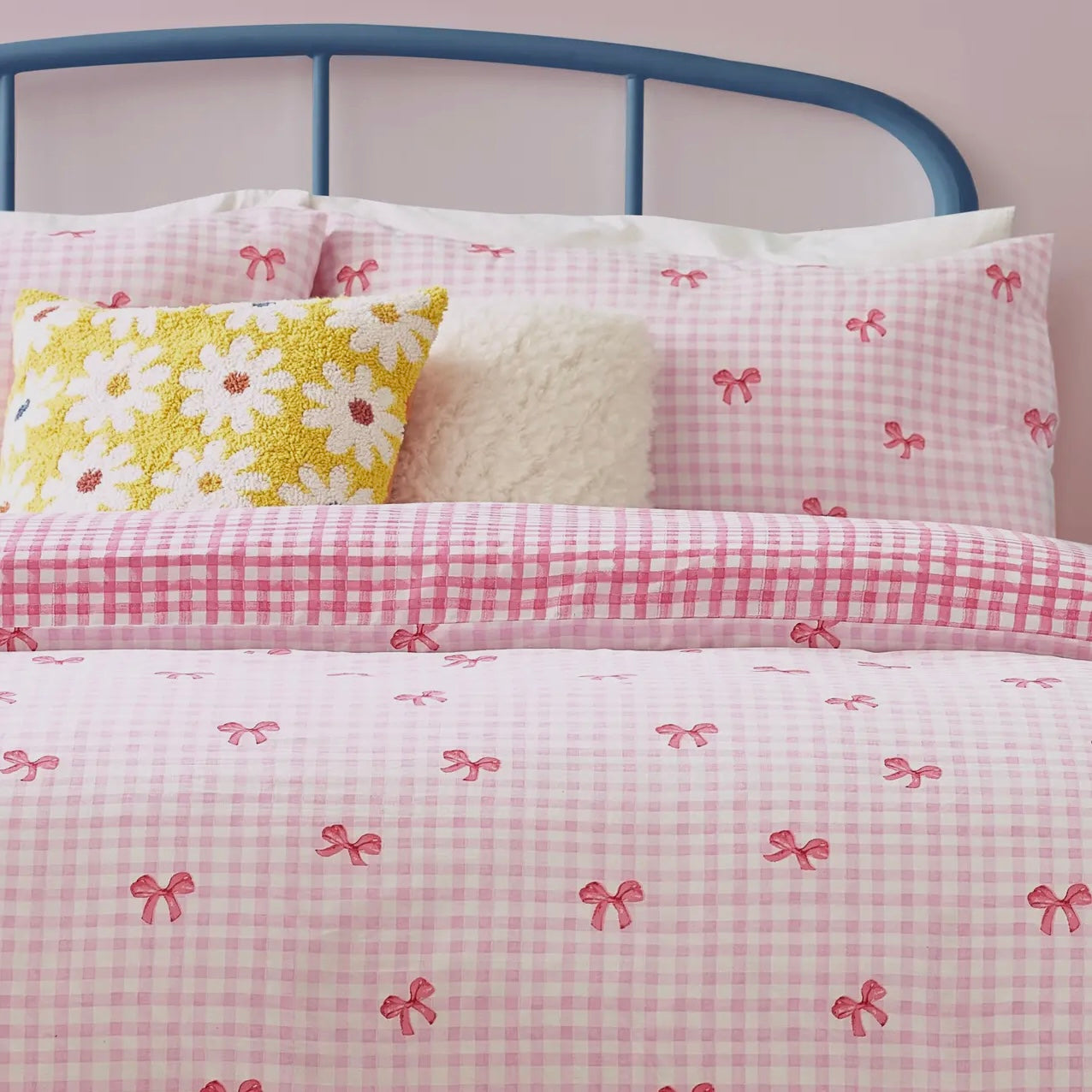 NUOVO Set Copripiumino matrimoniale FIOCCHI VICHY ROSA double face