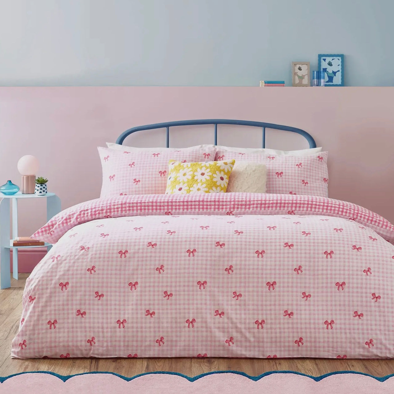 NUOVO Set Copripiumino matrimoniale FIOCCHI VICHY ROSA double face