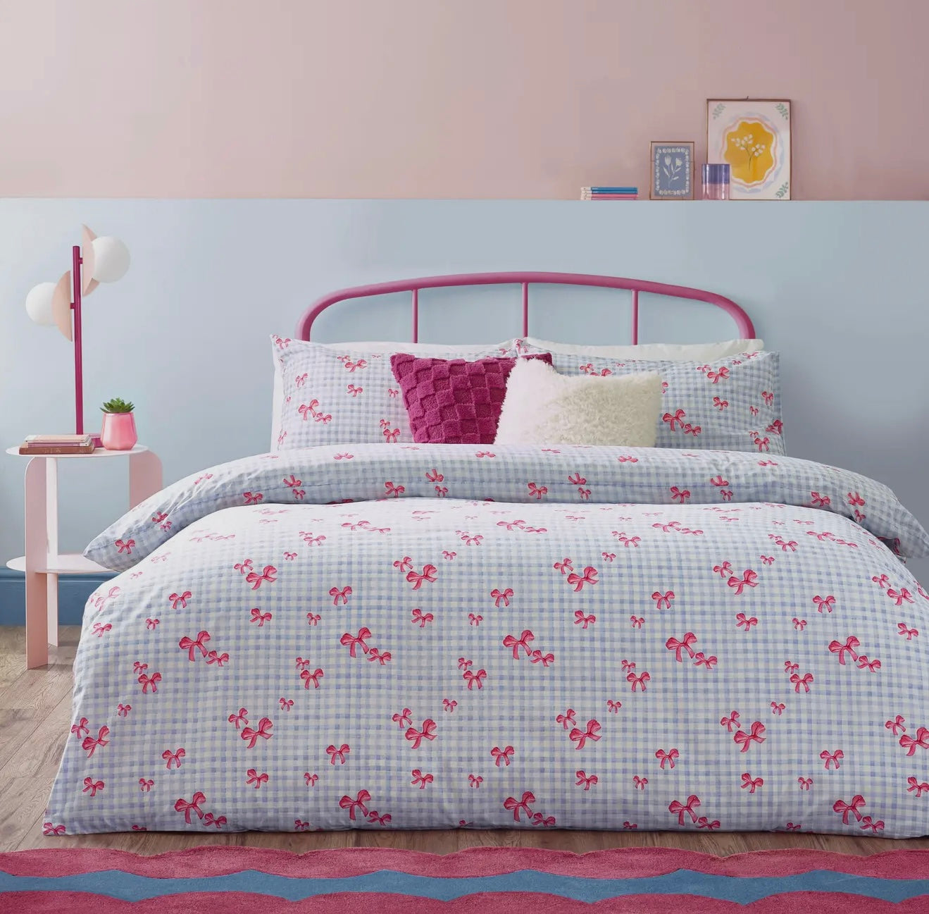 NUOVO Set Copripiumino matrimoniale FIOCCHI & VICHY AZZURRO