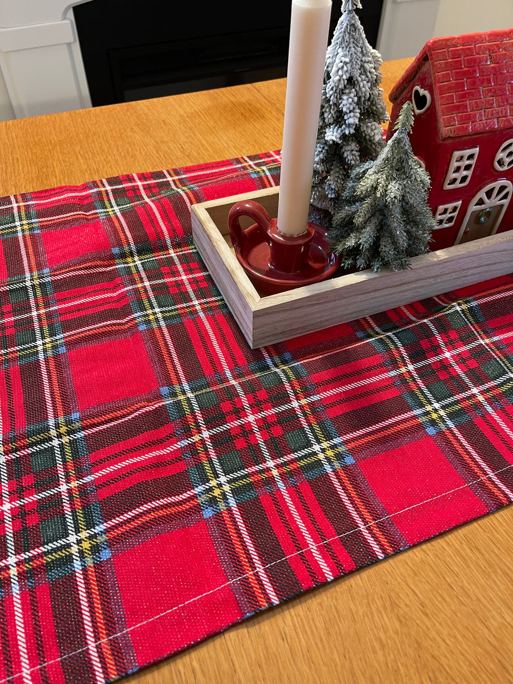 Runner TARTAN con brillantini lurex oro - 45x140cm