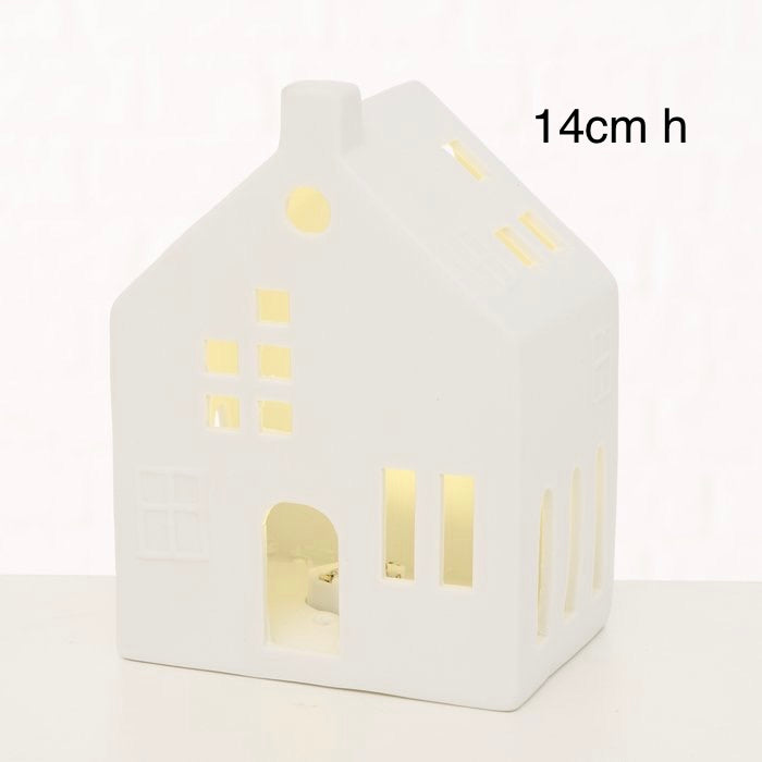 Casetta porcellana Hygge Home con luce a Led - h 14 cm
