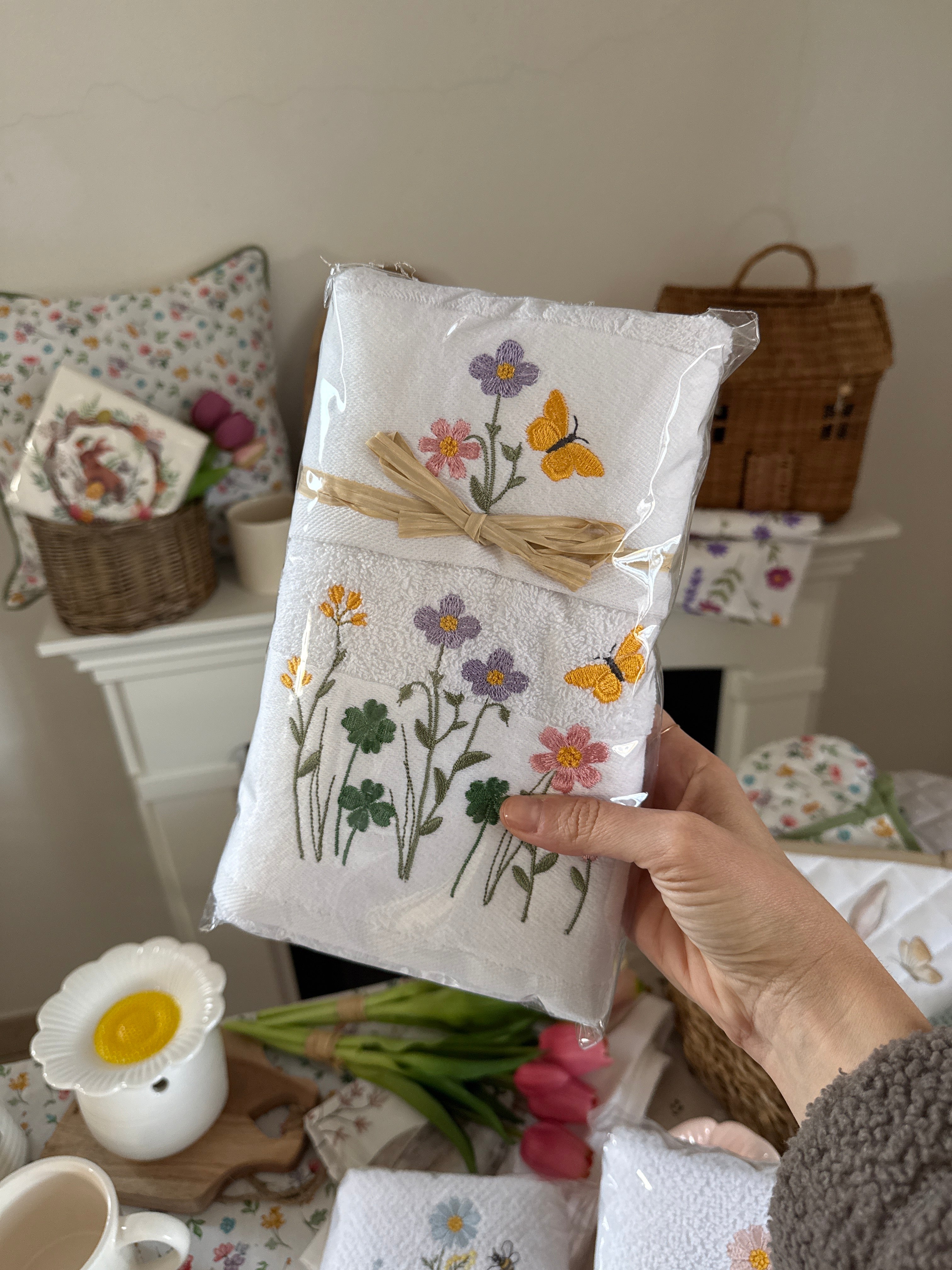 Coppia spugne viso + ospite FIORI DI CAMPO