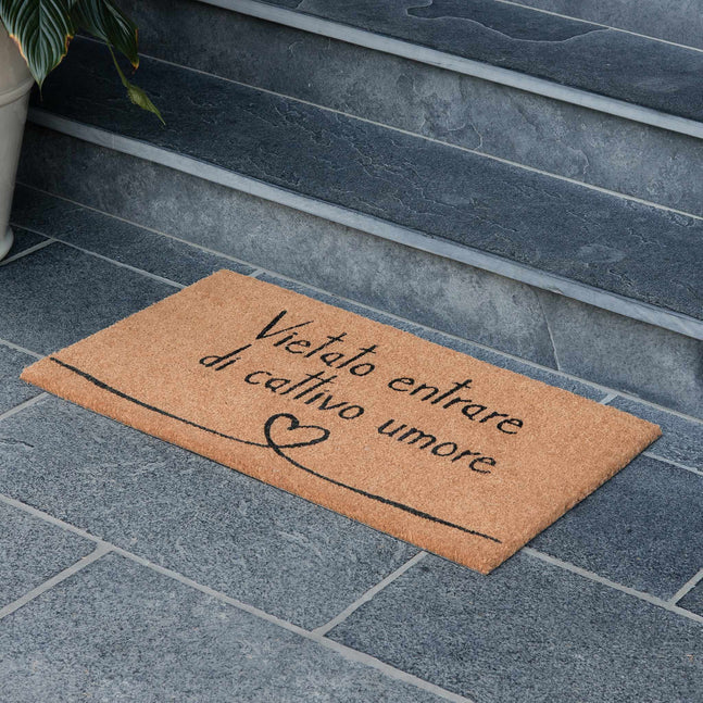 Maxi zerbino VIETATO ENTRARE DI CATTIVO UMORE in fibra di cocco 75x45cm