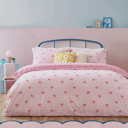 NUOVO Set Copripiumino matrimoniale FIOCCHI VICHY ROSA double face