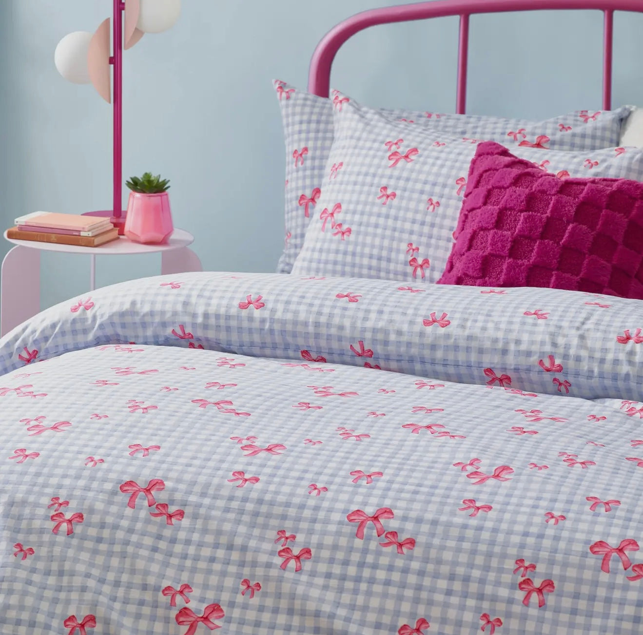 Set Copripiumino matrimoniale FIOCCHI & VICHY AZZURRO