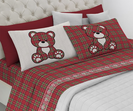 Parure Copripiumino TARTAN ORSETTO - 4 varianti colore