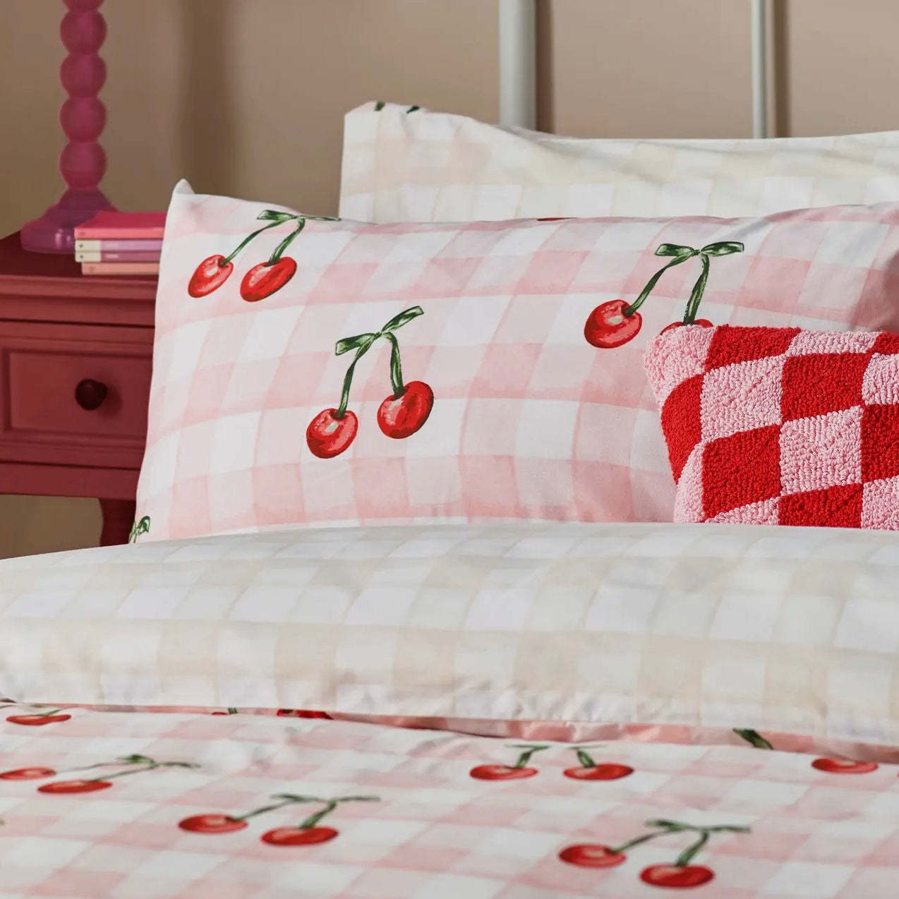 NUOVO Set Copripiumino matrimoniale PINK CHERRY double face
