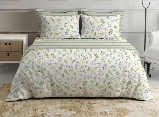 Completo letto FOGLIE matrimoniale in percalle di cotone DOUBLE FACE