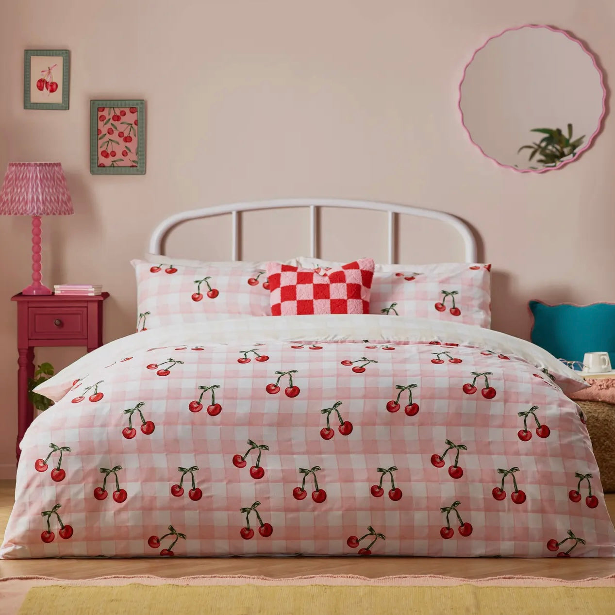 NUOVO Set Copripiumino matrimoniale PINK CHERRY double face