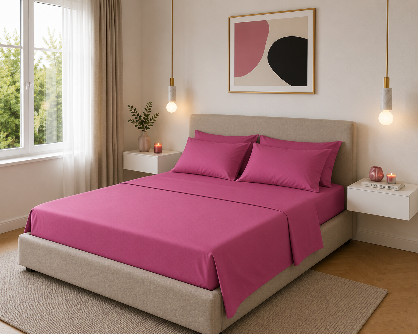 Completo letto tinta unita CICLAMINO - 3 misure