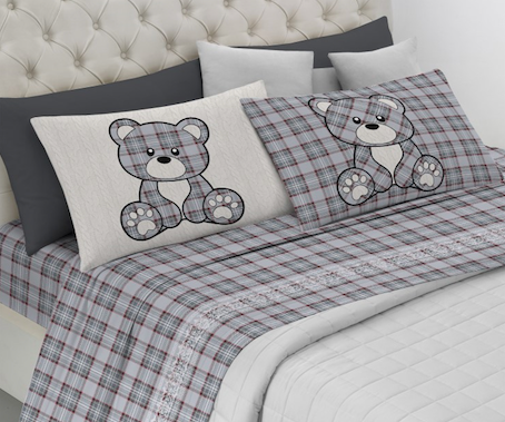Parure Copripiumino TARTAN ORSETTO - 4 varianti colore