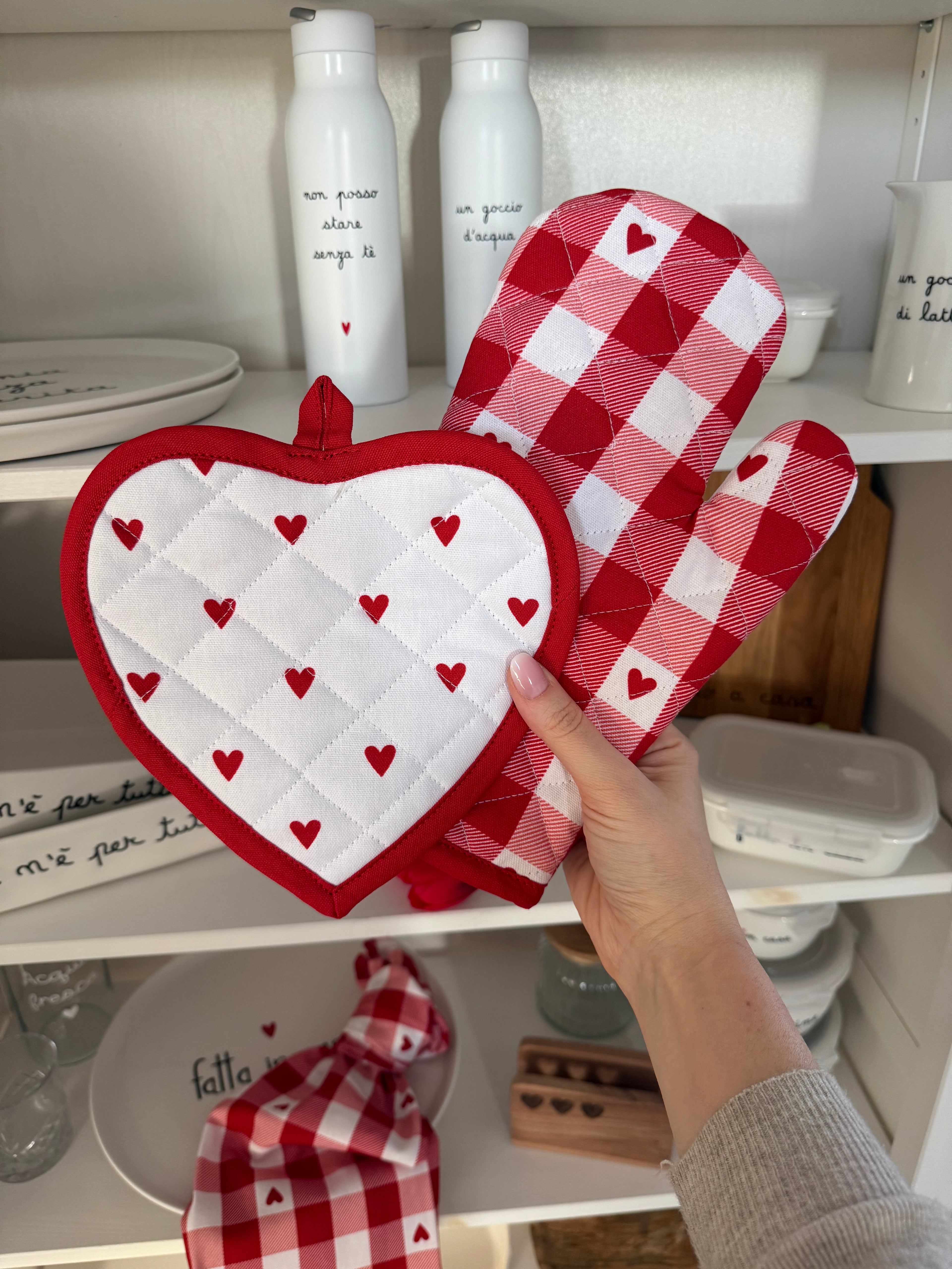 ULTIMI! Set Presina e Guantone CUORICINI rosso
