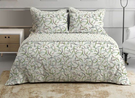 Completo letto GEOMETRIE VERDE matrimoniale in percalle di cotone DOUBLE FACE