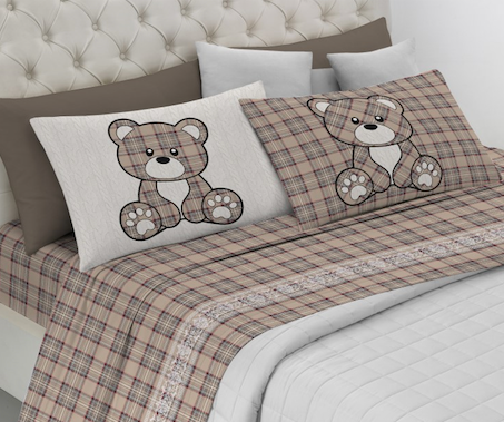Parure Copripiumino TARTAN ORSETTO - 4 varianti colore