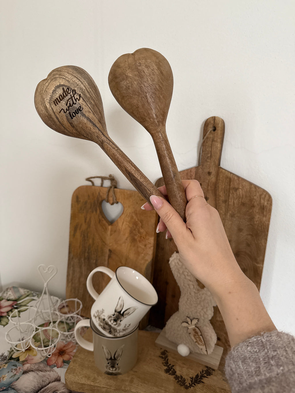 Set 2 mestoli in legno a forma di cuore MADE W LOVE