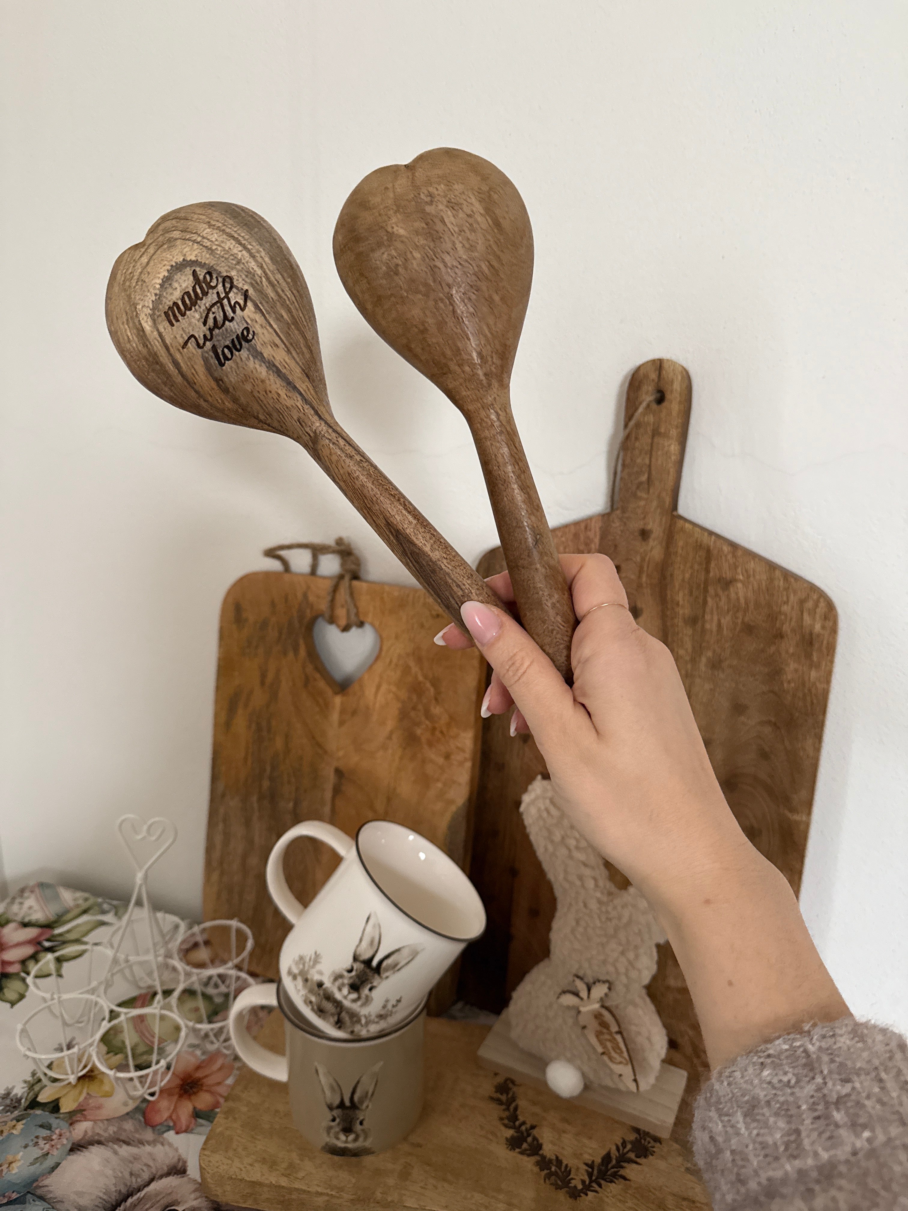 Set 2 mestoli in legno a forma di cuore MADE W LOVE