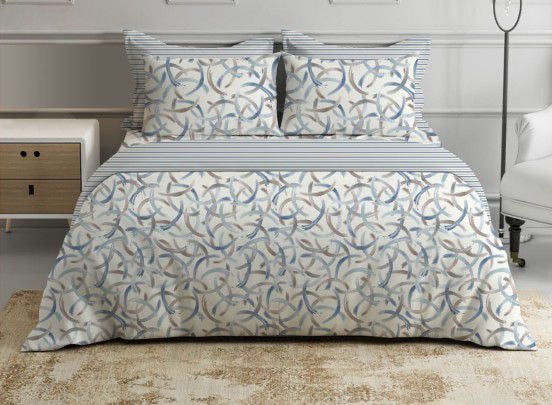 Completo letto GEOMETRIE BLU matrimoniale in percalle di cotone DOUBLE FACE