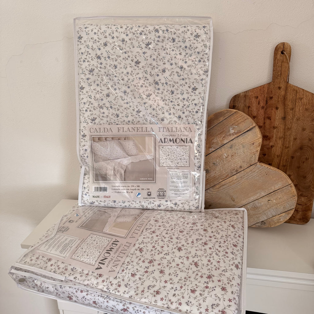 Completo letto ARMONIA matrimoniale in FLANELLA - 2 varianti colore
