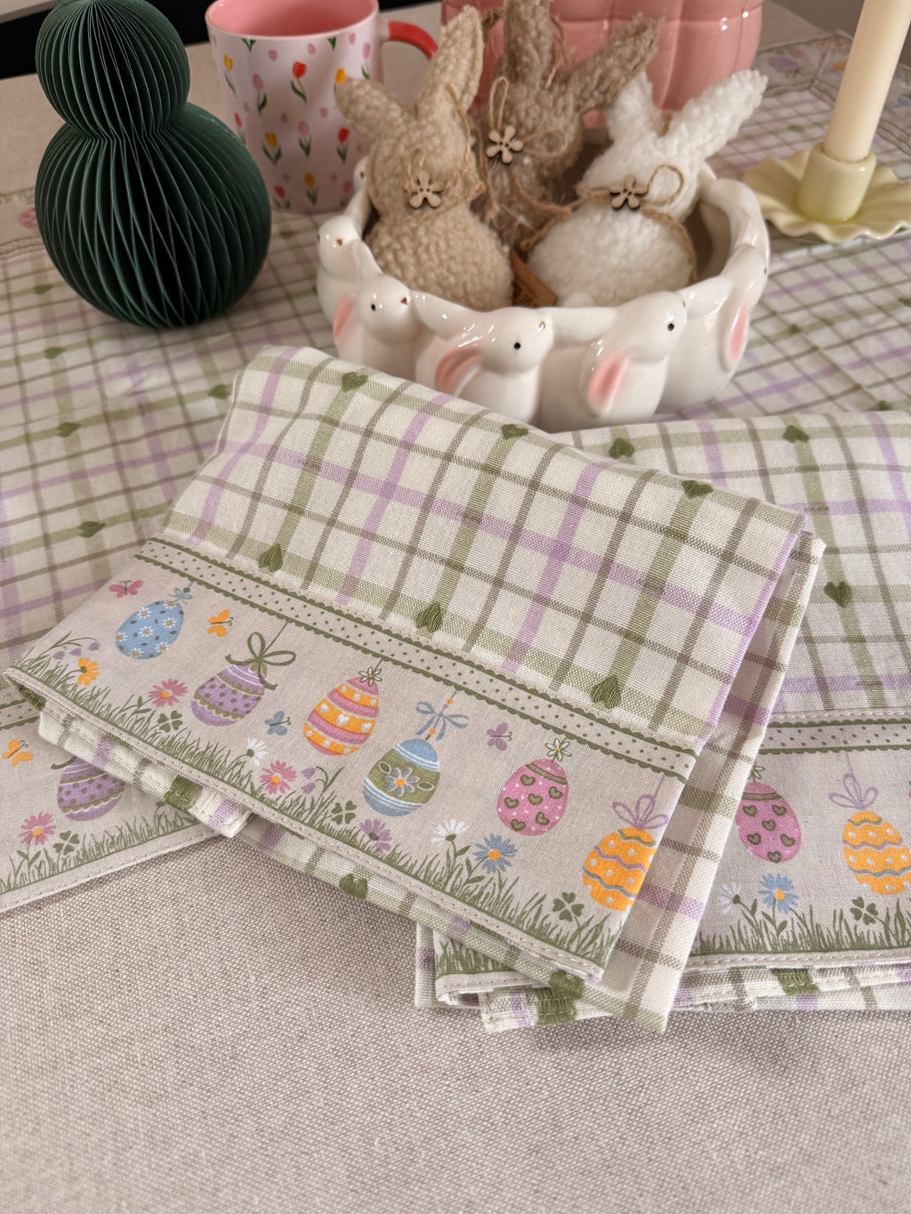 Coppia canovacci UOVA COLORATE in cotone con bordino