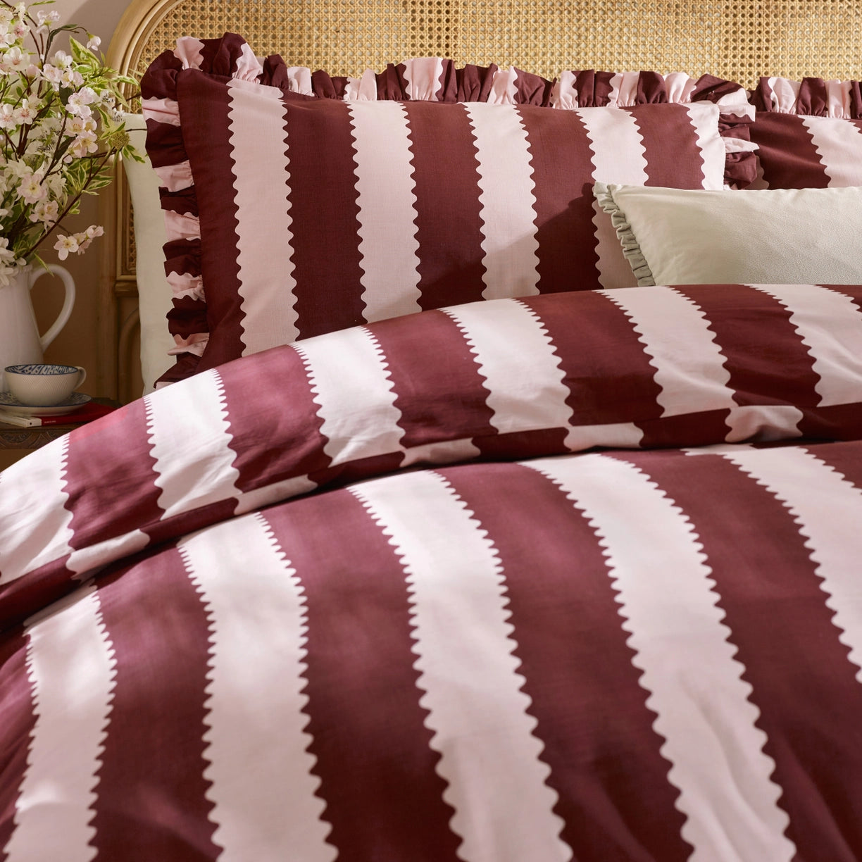 Set Copripiumino matrimoniale STRIPES BORDEAUX ROSA
