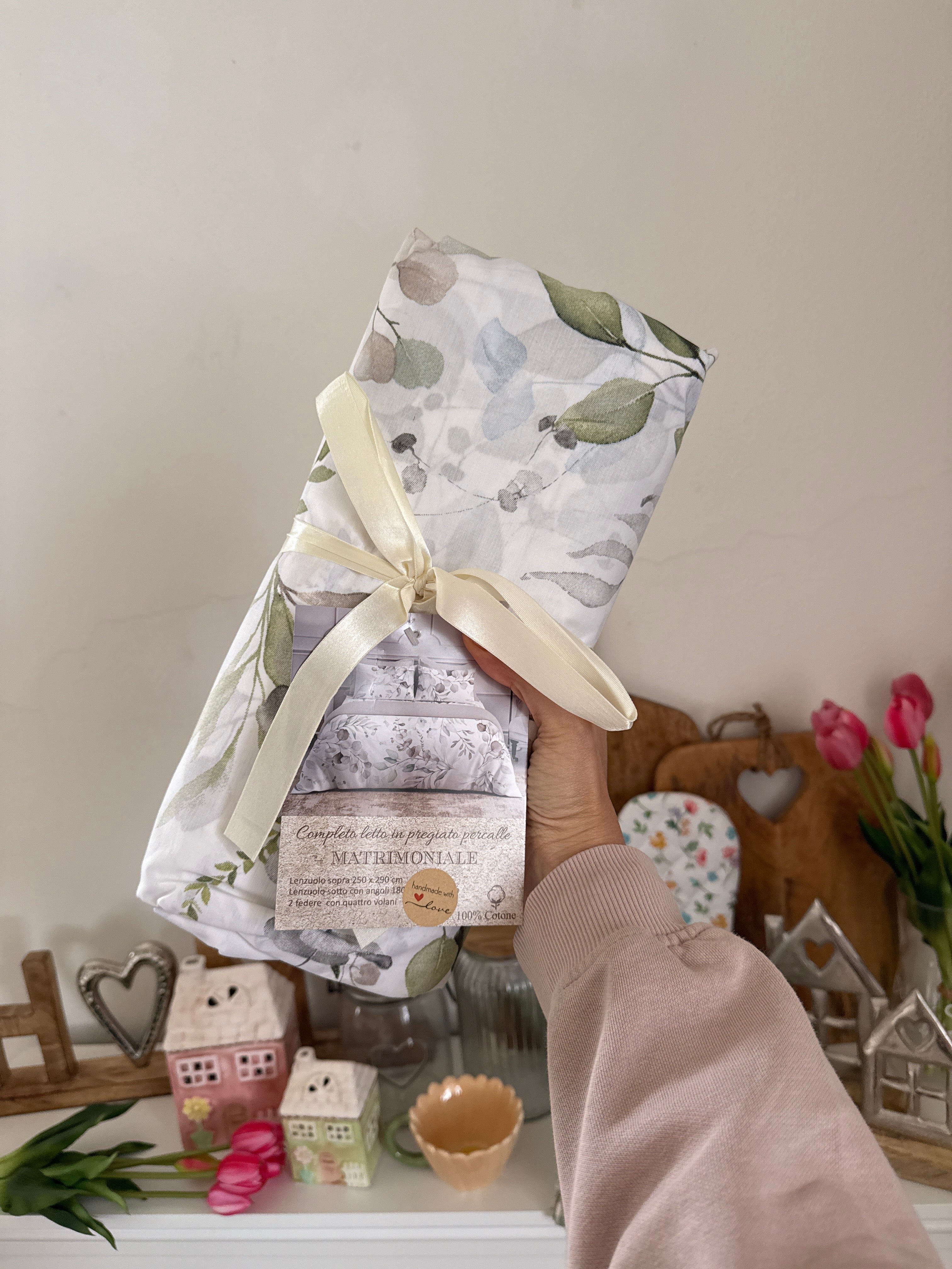 Completo letto FOGLIE matrimoniale in percalle di cotone