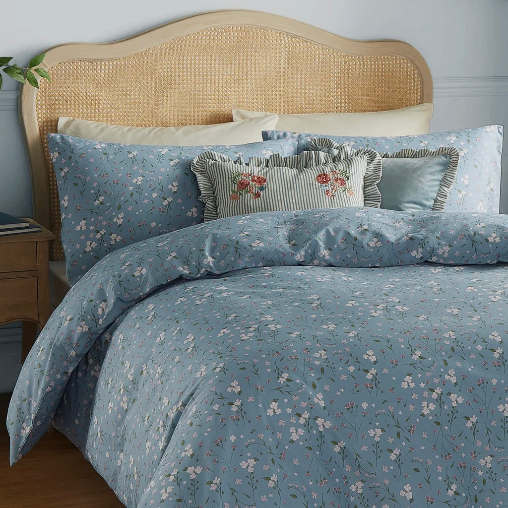 Set Copripiumino matrimoniale FLORAL AZZURRO double face