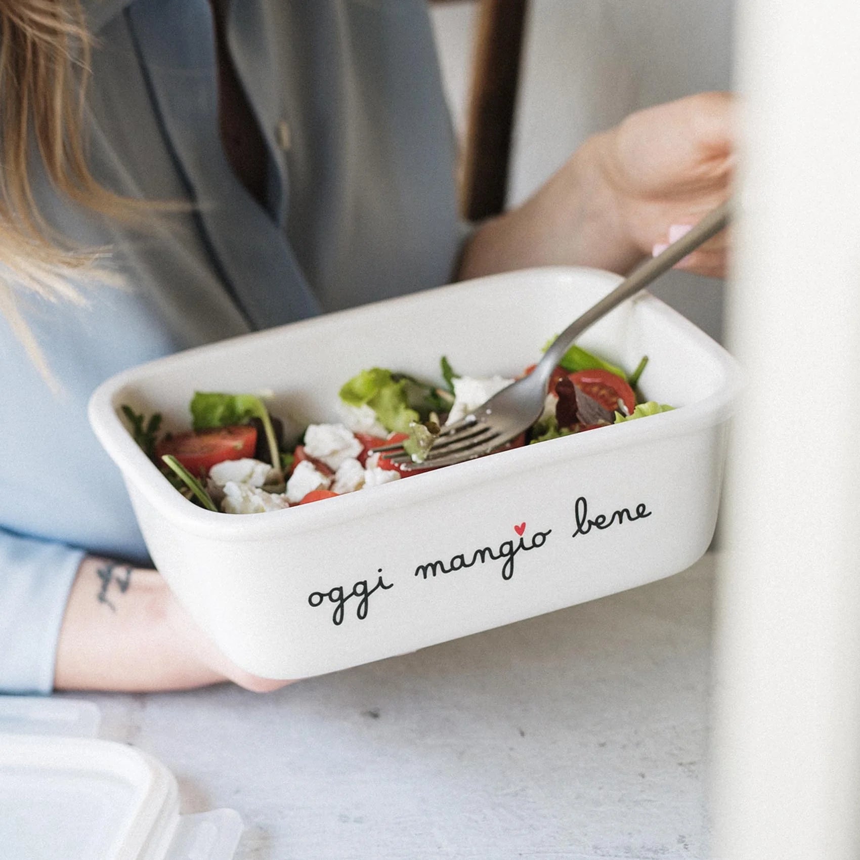 Contenitore in gres OGGI MANGIO BENE misura L