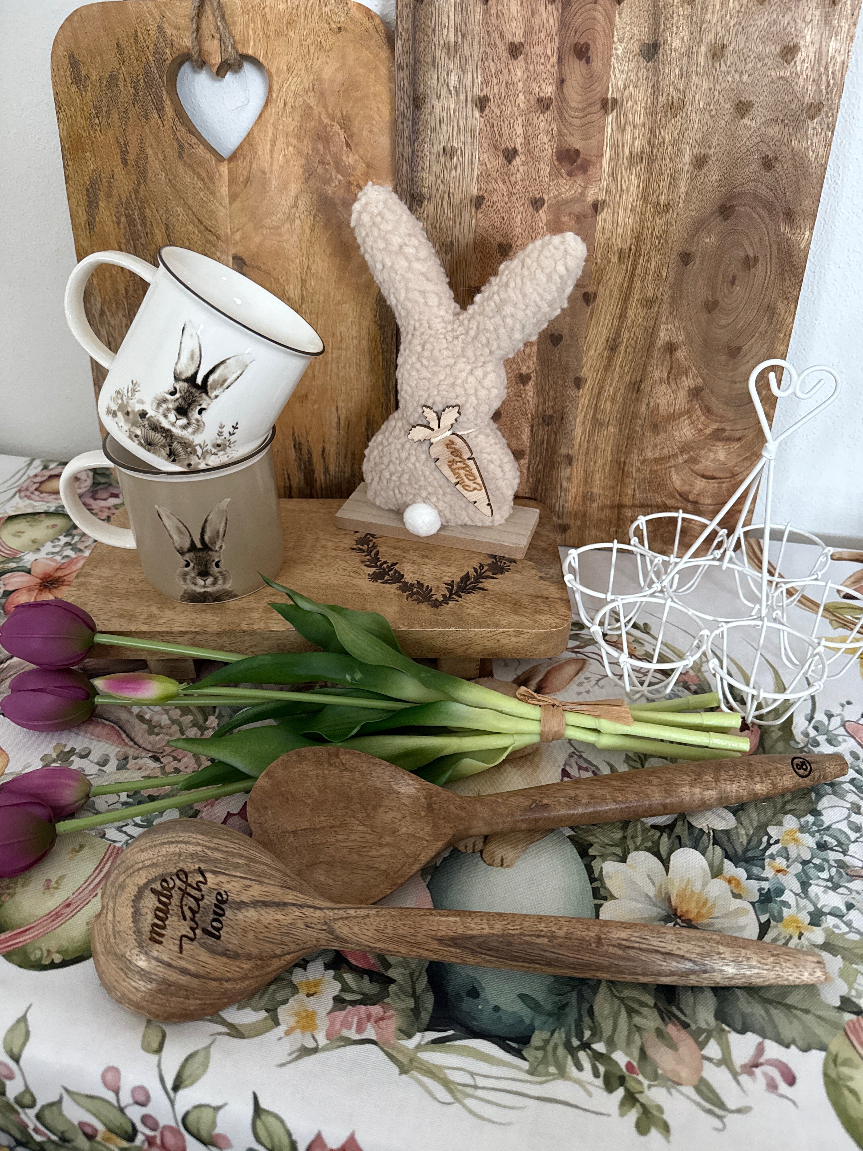 Set 2 mestoli in legno a forma di cuore MADE W LOVE