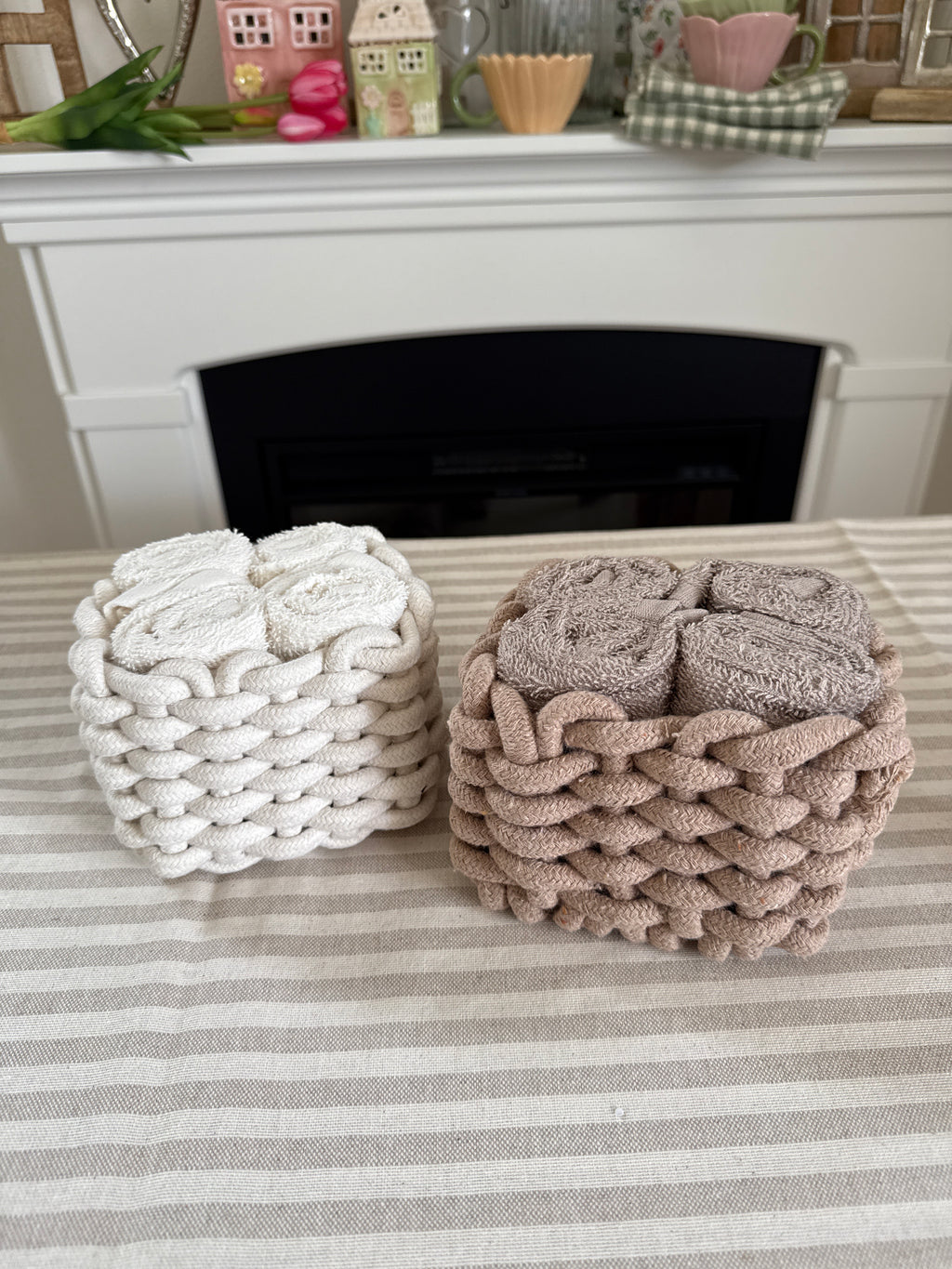 Set 4 lavette con cestino intrecciato