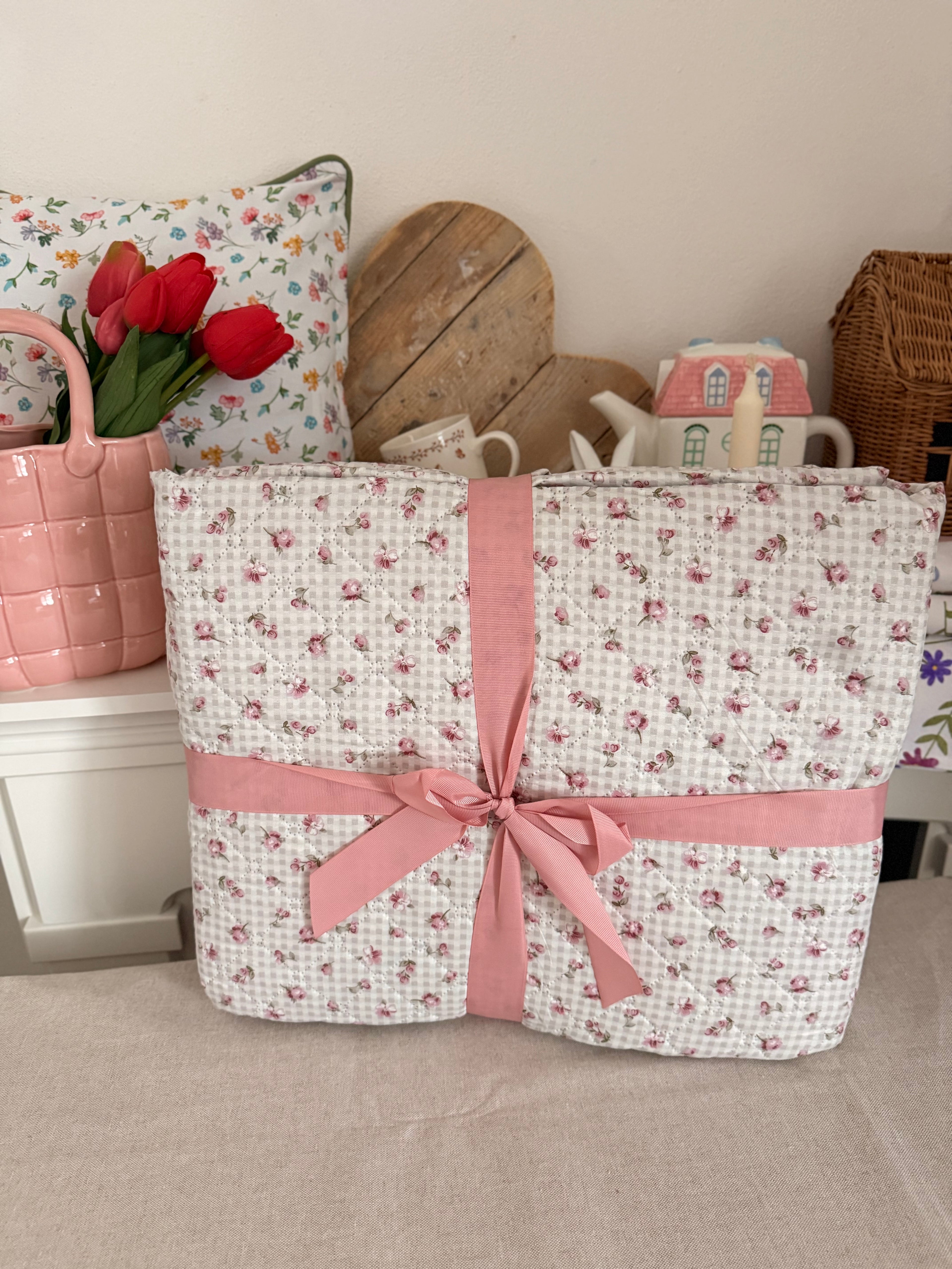 Copriletto matrimoniale trapuntato BOCCIOLI VICHY