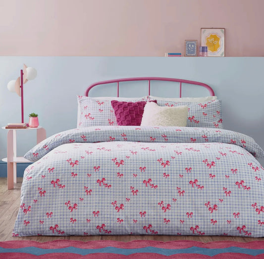 NUOVO Set Copripiumino matrimoniale FIOCCHI & VICHY AZZURRO