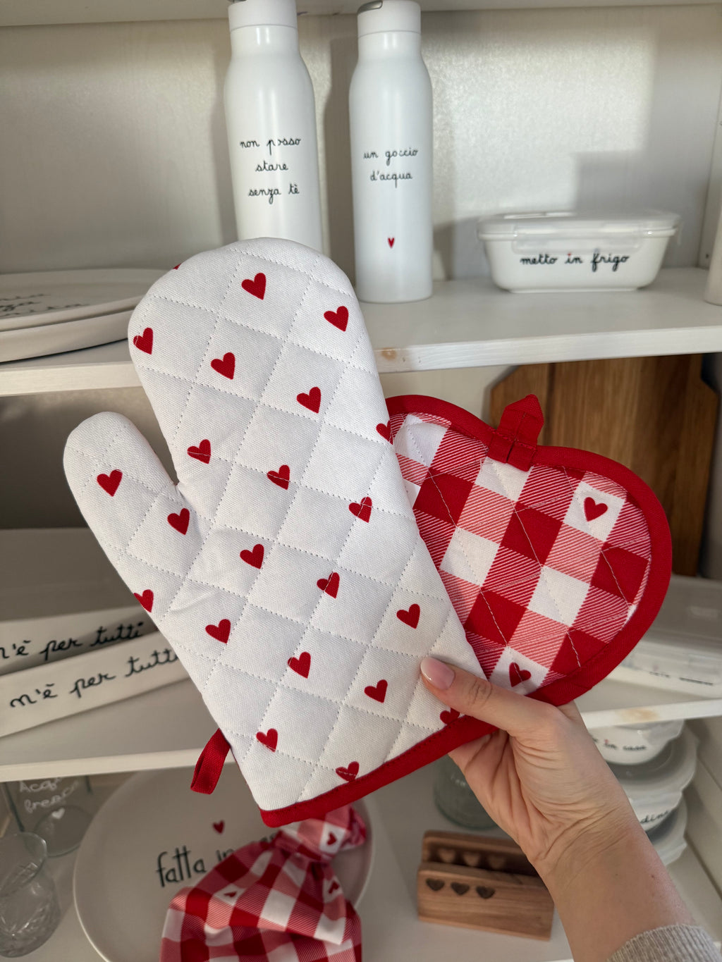 ULTIMI! Set Presina e Guantone CUORICINI rosso