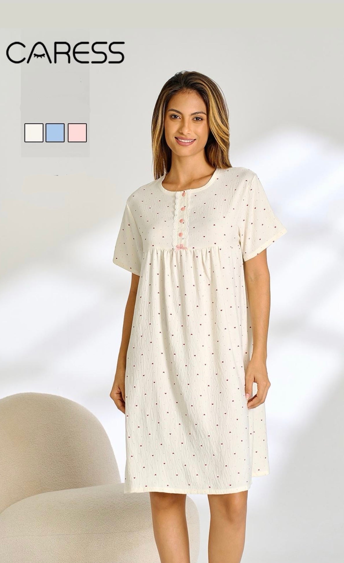 ULTIME! Camicia da notte manica corta CARESS -  3 colori