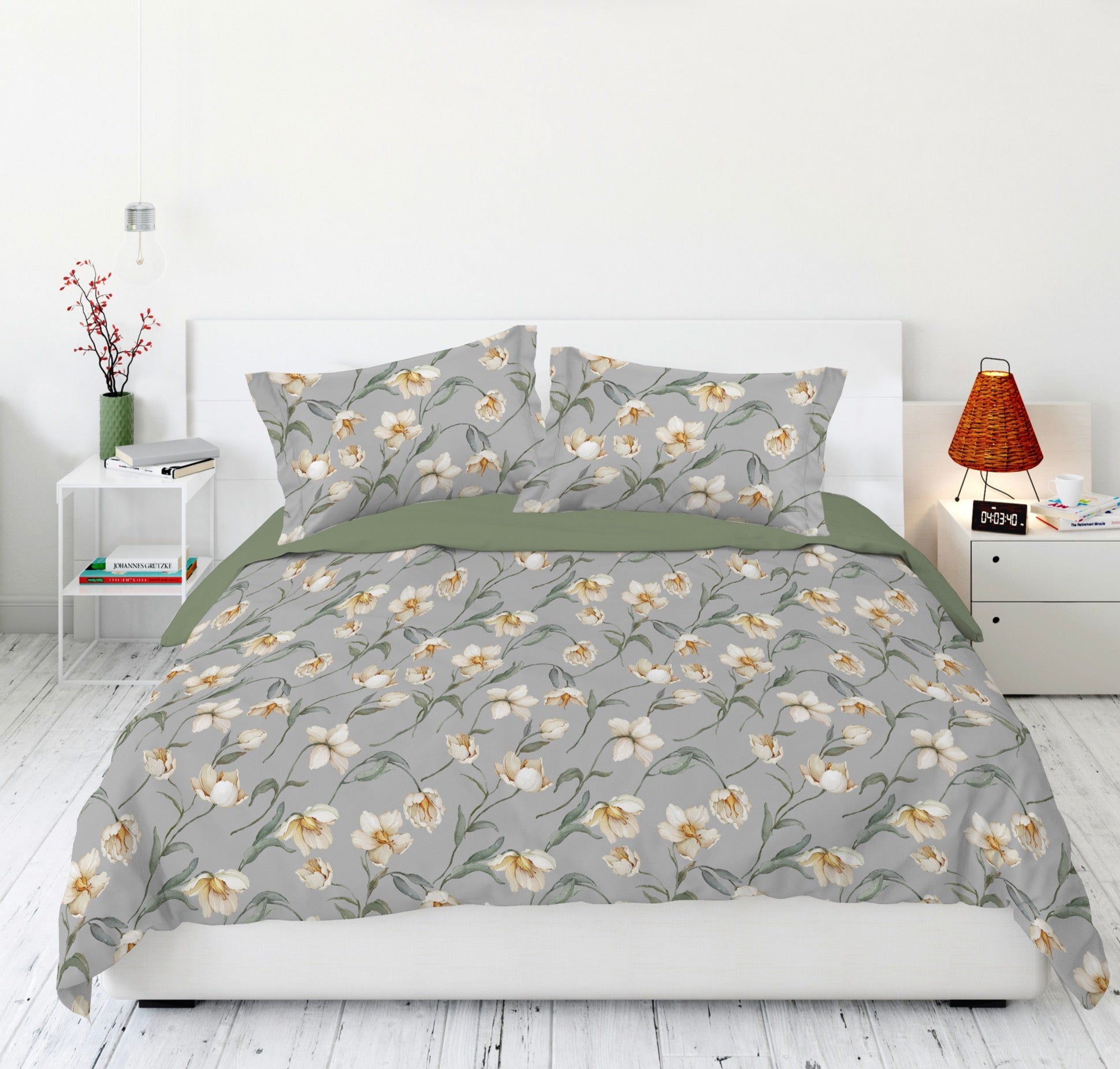 PARURE COPRIPIUMINO matrimoniale in RASO di cotone DOUBLE FACE - LAVINIA