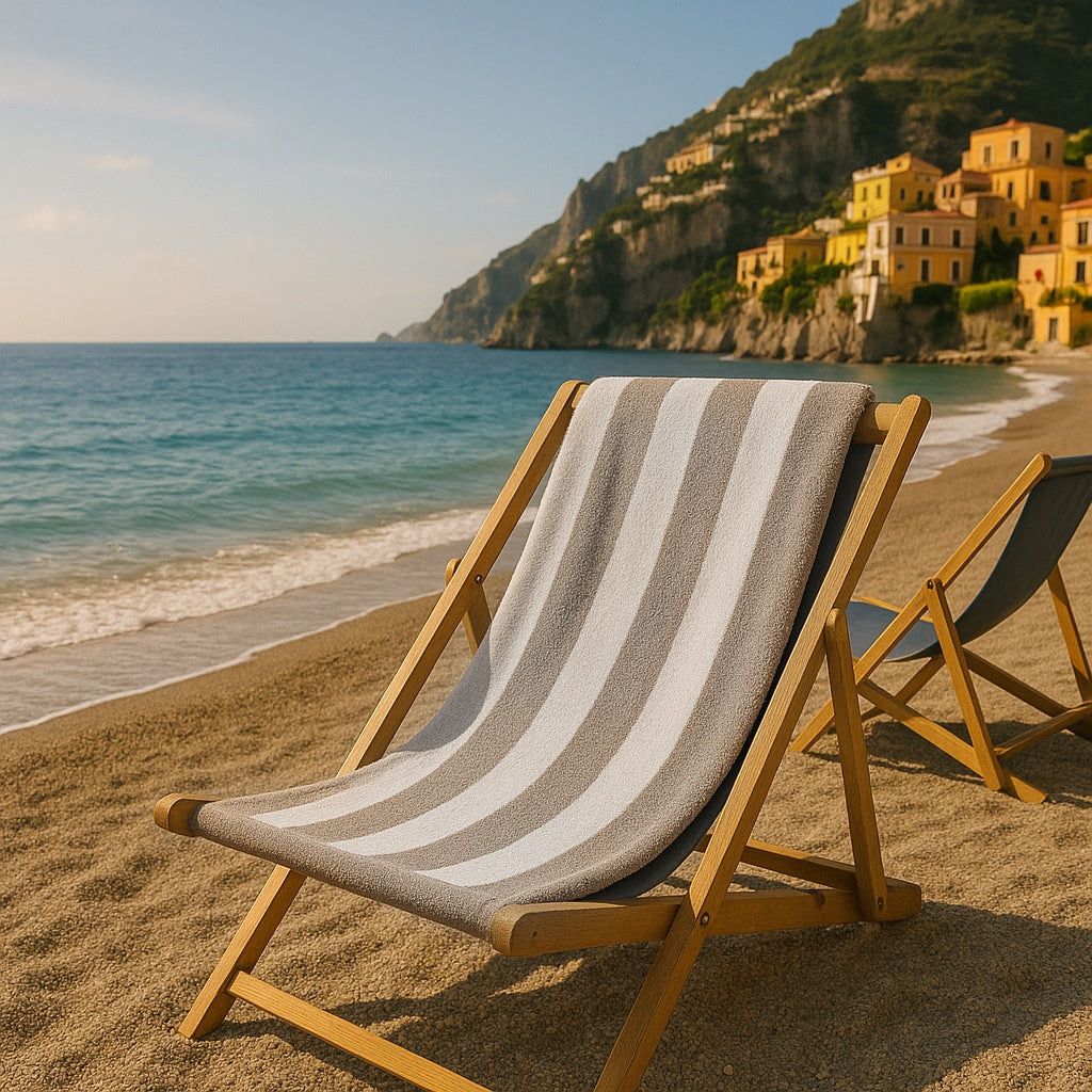 Telo mare spugna velour RIGHE BEIGE personalizzato