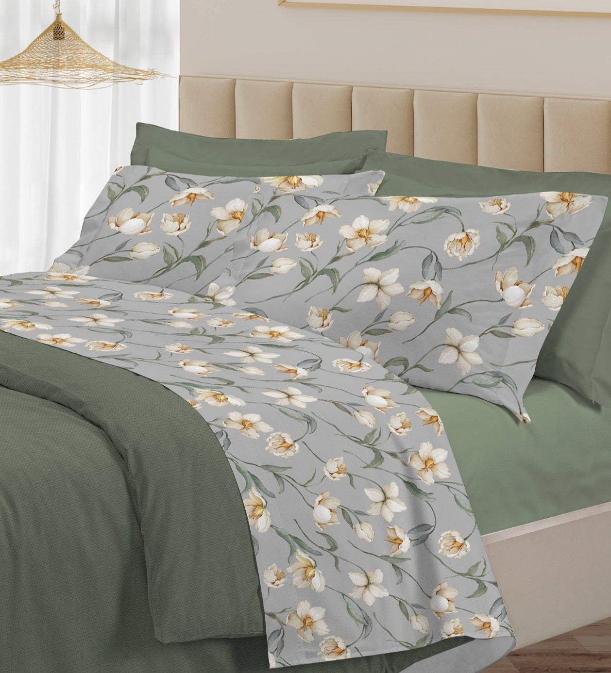 Completo letto matrimoniale in RASO di cotone - LAVINIA