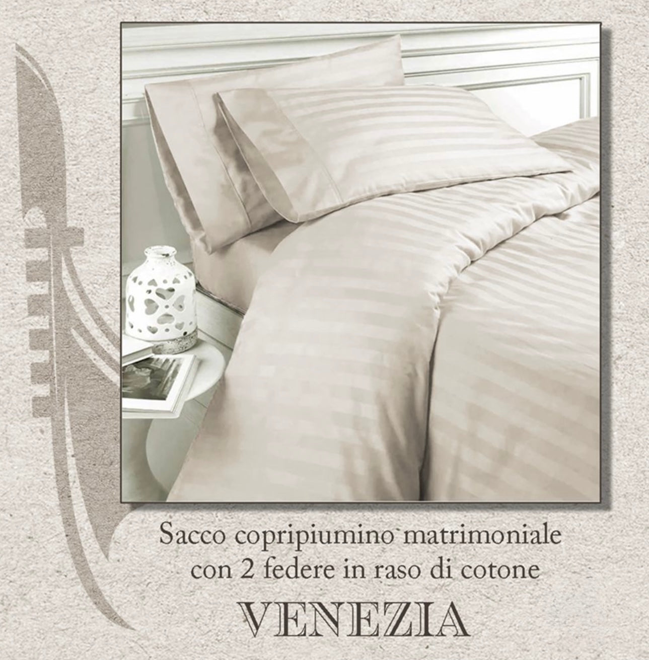 PARURE COPRIPIUMINO matrimoniale in RASO di cotone - VENEZIA - 2 colori