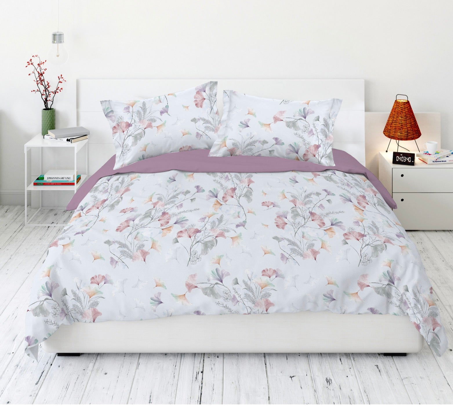 PARURE COPRIPIUMINO matrimoniale in RASO di cotone DOUBLE FACE - GINKO