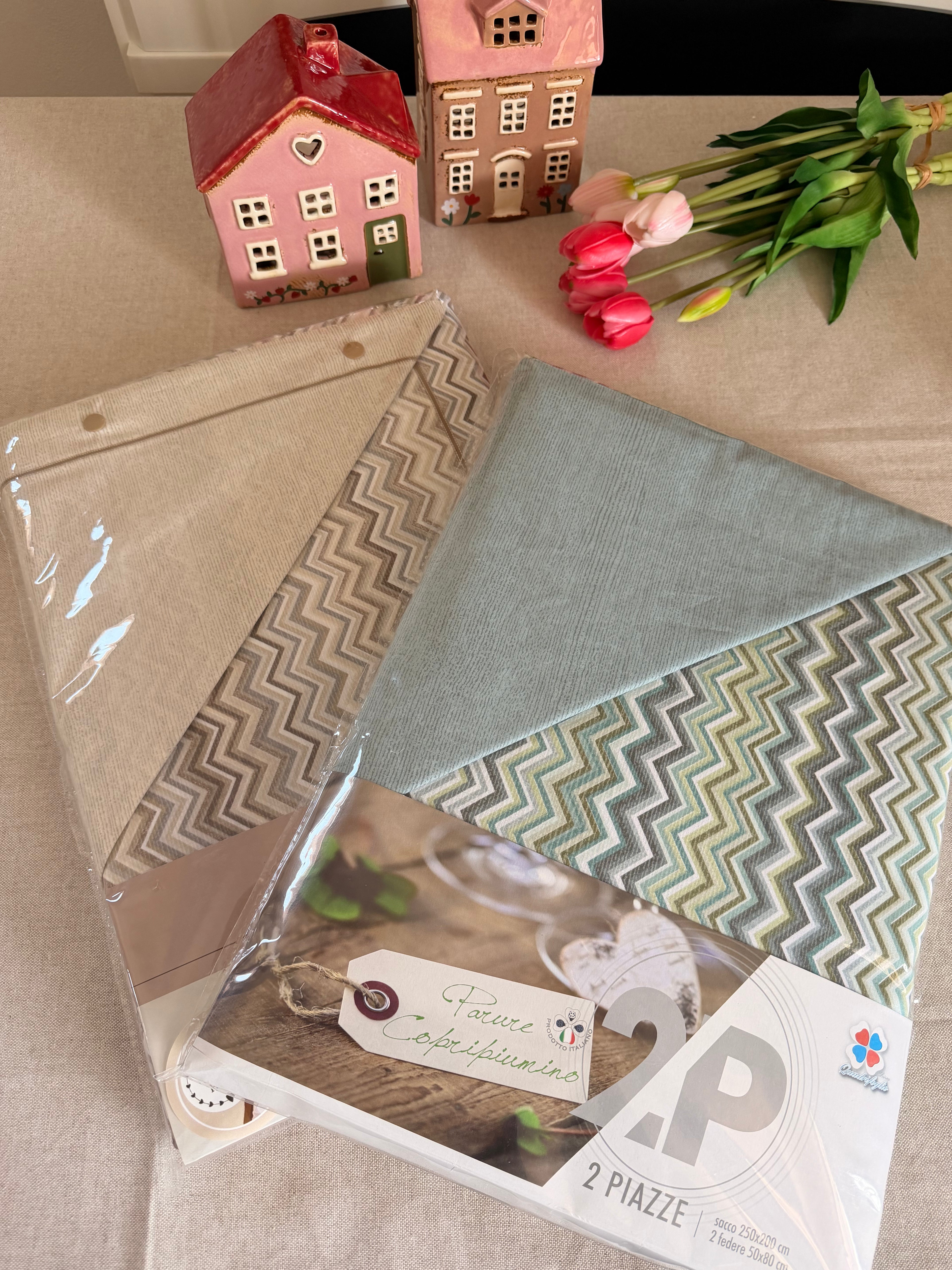 Parure Copripiumino ZIG ZAG simil Missoni - 2 varianti colore