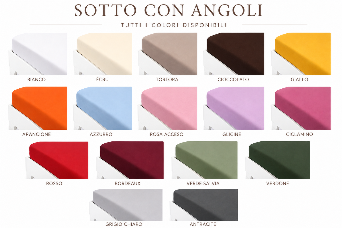Lenzuolo sotto con angoli tinta unita 100% cotone - diversi COLORI e MISURE
