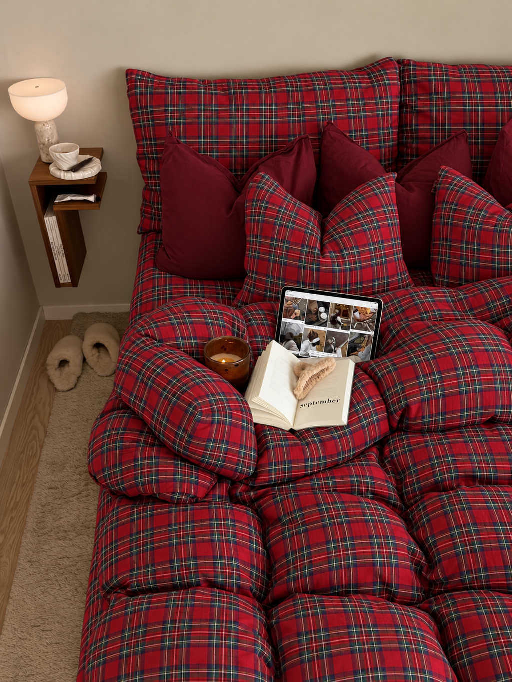 Completo letto TARTAN ROSSO