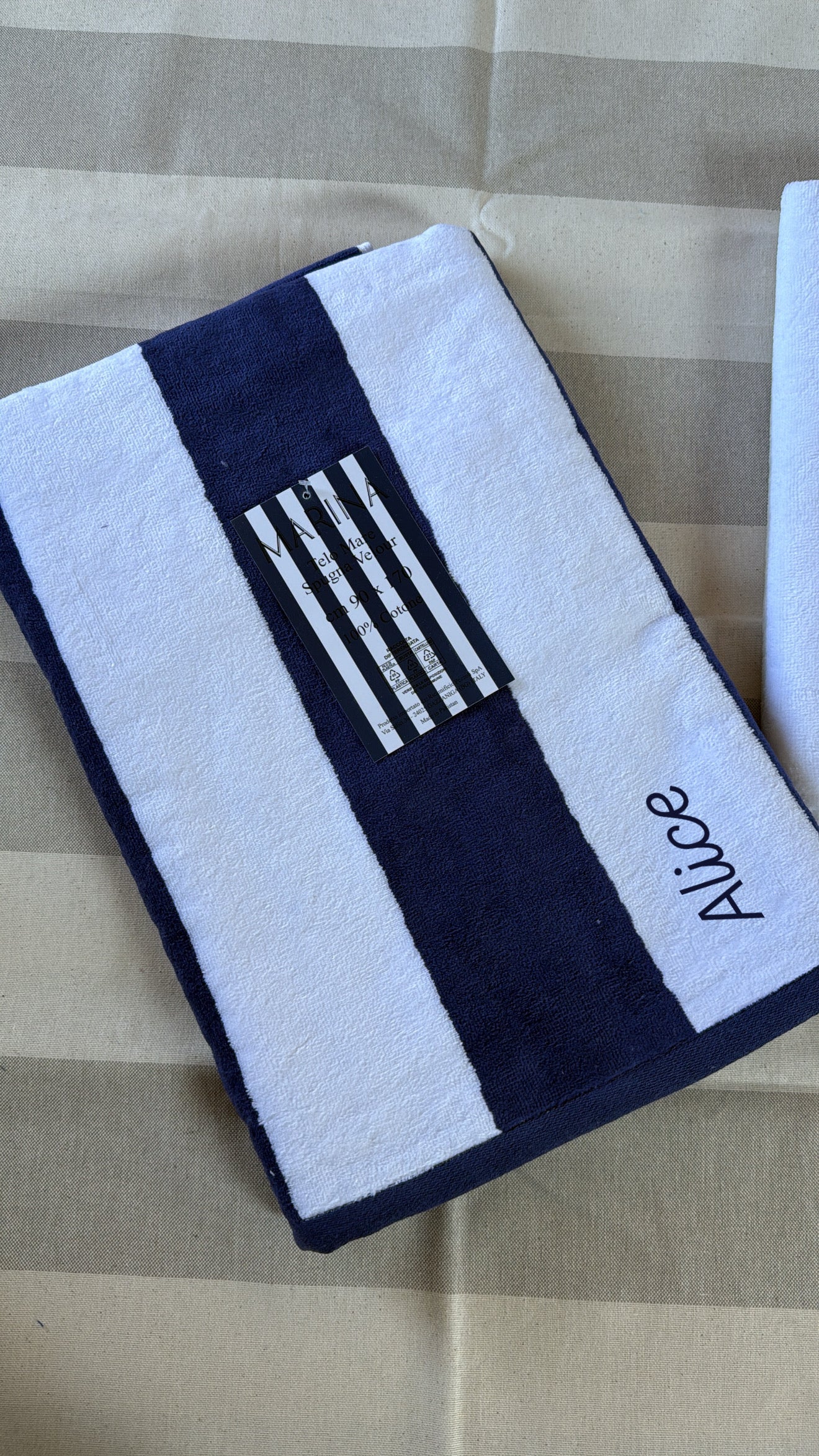 Telo mare spugna velour RIGHE BLU personalizzato