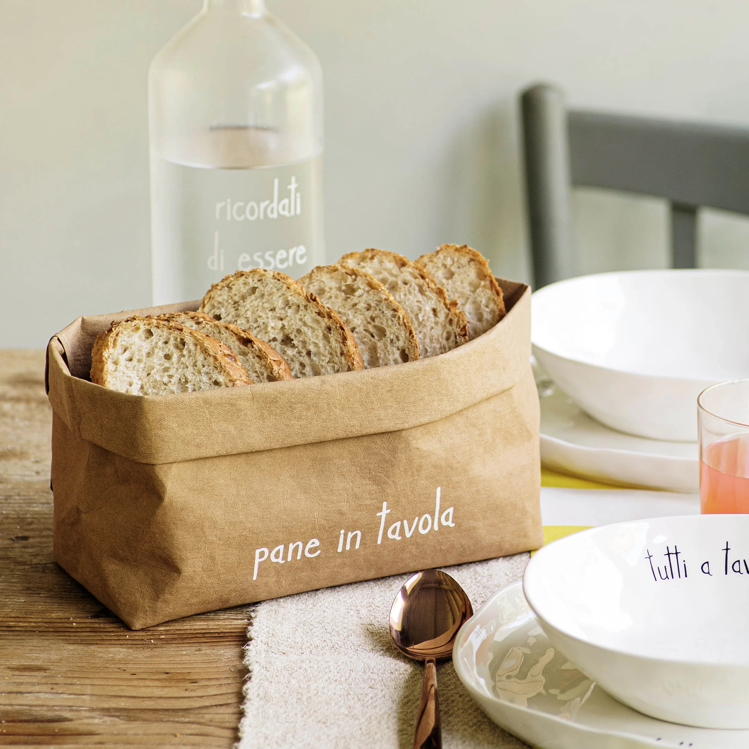 PORTA PANE/GRISSINI in cellulosa con cuoricini PANE IN TAVOLA