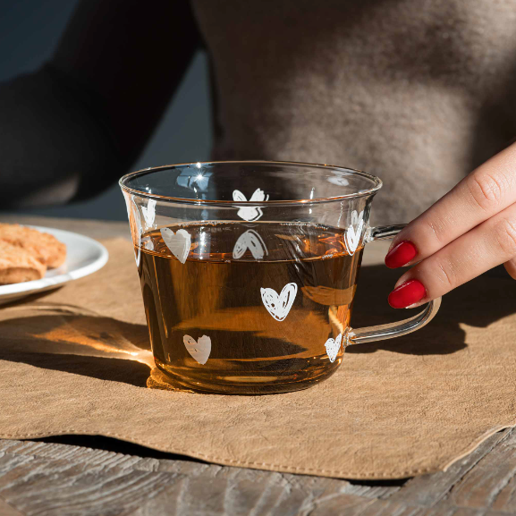 Tazza CUORICINI BIANCHI in vetro borosilicato