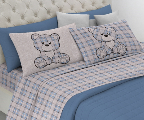 Completo letto flanella TARTAN ORSETTO - 3 varianti colore