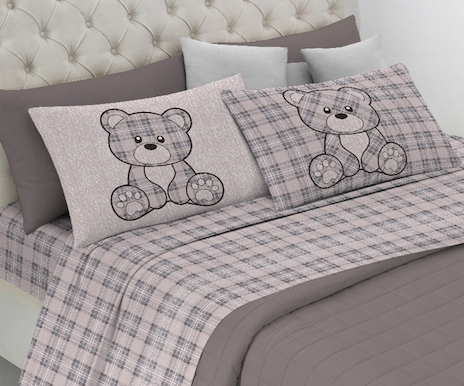 Completo letto flanella TARTAN ORSETTO - 3 varianti colore
