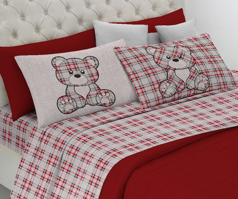 Completo letto flanella TARTAN ORSETTO - 3 varianti colore
