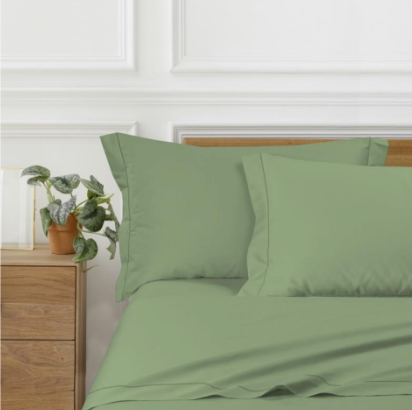COMPLETO LETTO matrimoniale in RASO di cotone - VERDE SALVIA personalizzabile