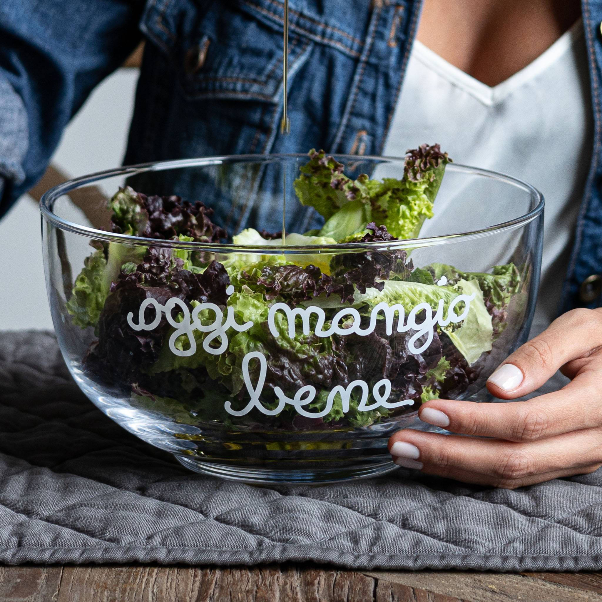 Insalatiera OGGI MANGIO BENE - diam 22cm vetro borosilicato